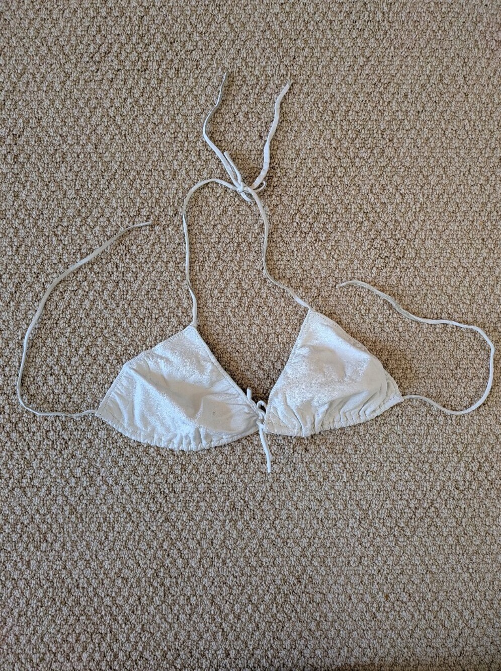 Vintage White Leather Biker Triangle String Bikini Top